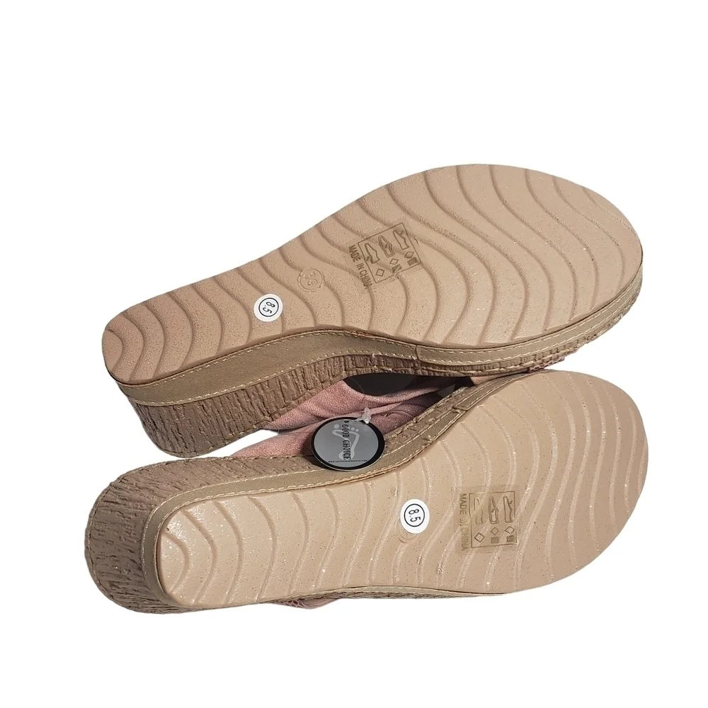 Good Choice Adora Blush Open Toe Backless Wedge Sandals Sz 8.5